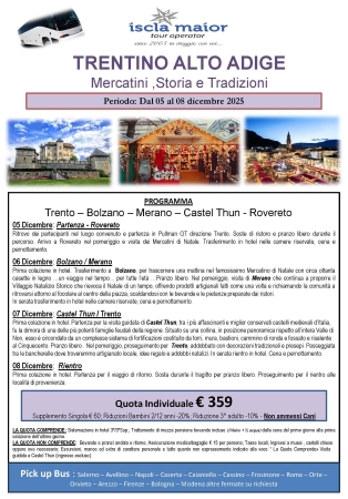 TOUR MERACITI DI NATALE 2025 MERCATINI DI NATALE